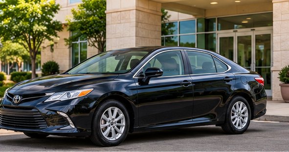 Illustrative image of a comfortable sedan outside a medical facility