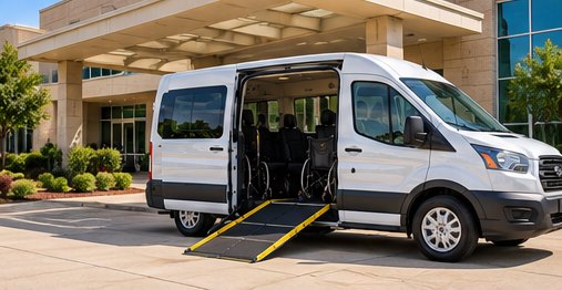 Illustrative accessible van at a healthcare facility